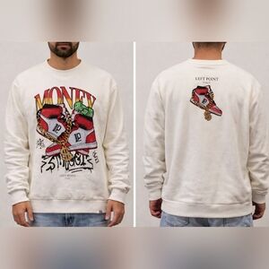 NWT LEFT POINT Money Sneaker Rhinestone Graphic Crewneck Sweatshirt White Size L